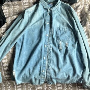 H&M long sleeve denim ripped button up